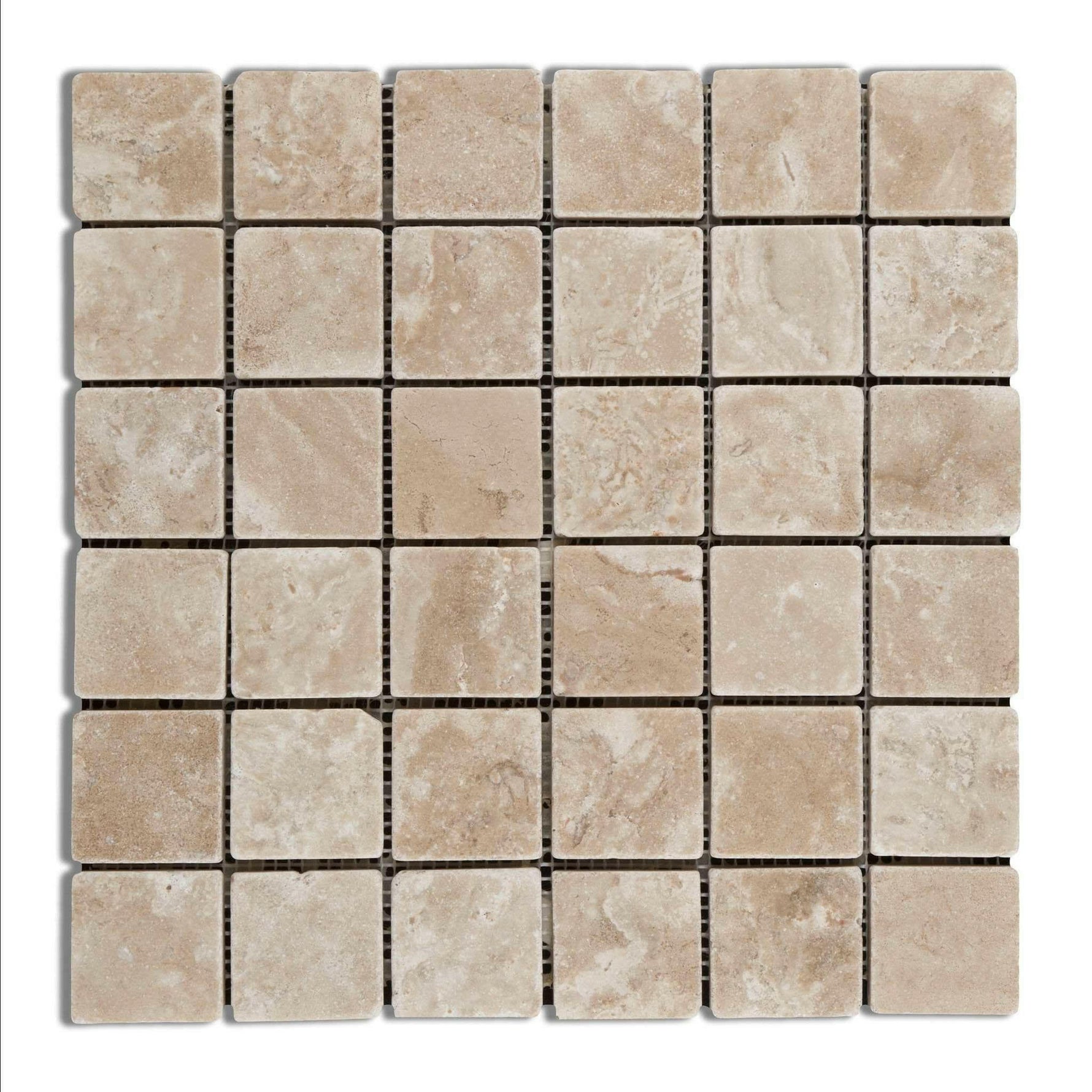 2x2 Durango Cream Travertine Tumbled Mosaic Tile 2x2 Durango Cream Travertine Tumbled Mosaic Tile - American Tile Depot