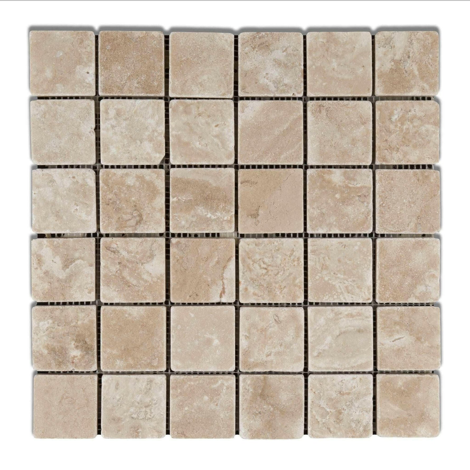 2x2 Durango Cream Travertine Tumbled Mosaic Tile 2x2 Durango Cream Travertine Tumbled Mosaic Tile - American Tile Depot