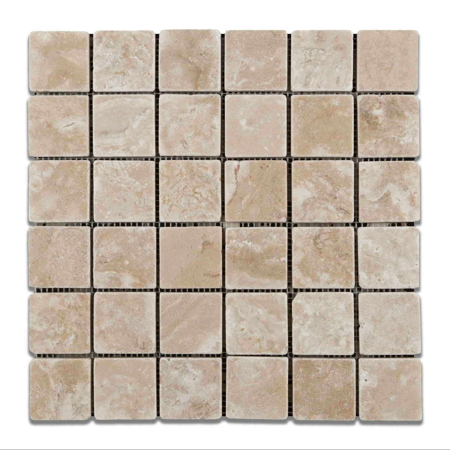 2x2 Durango Cream Travertine Tumbled Mosaic Tile 2x2 Durango Cream Travertine Tumbled Mosaic Tile - American Tile Depot