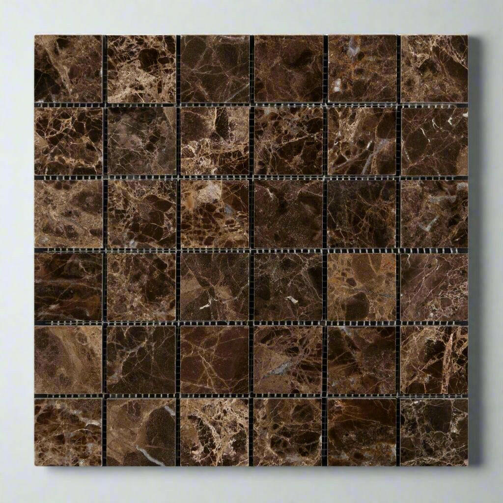 2x2 Emperador Dark Marble Polished Mosaic Tile 2x2 Emperador Dark Marble Polished Mosaic Tile - American Tile Depot