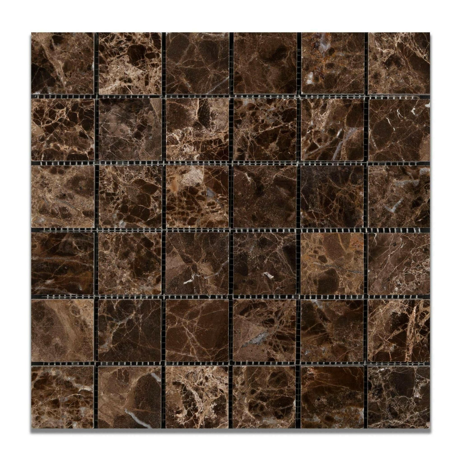 2x2 Emperador Dark Marble Polished Mosaic Tile 2x2 Emperador Dark Marble Polished Mosaic Tile - American Tile Depot