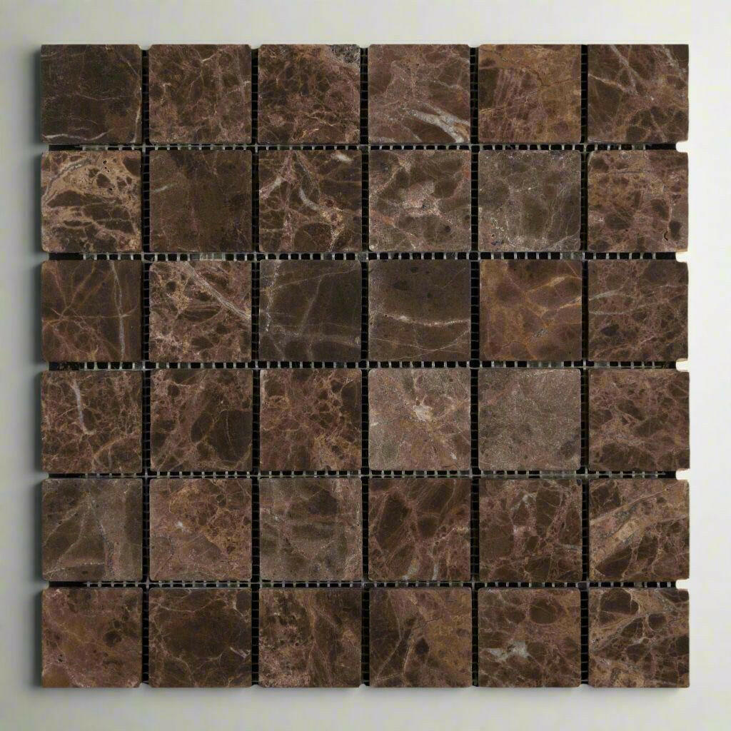 2x2 Emperador Dark Marble Tumbled Mosaic Tile 2x2 Emperador Dark Marble Tumbled Mosaic Tile - American Tile Depot