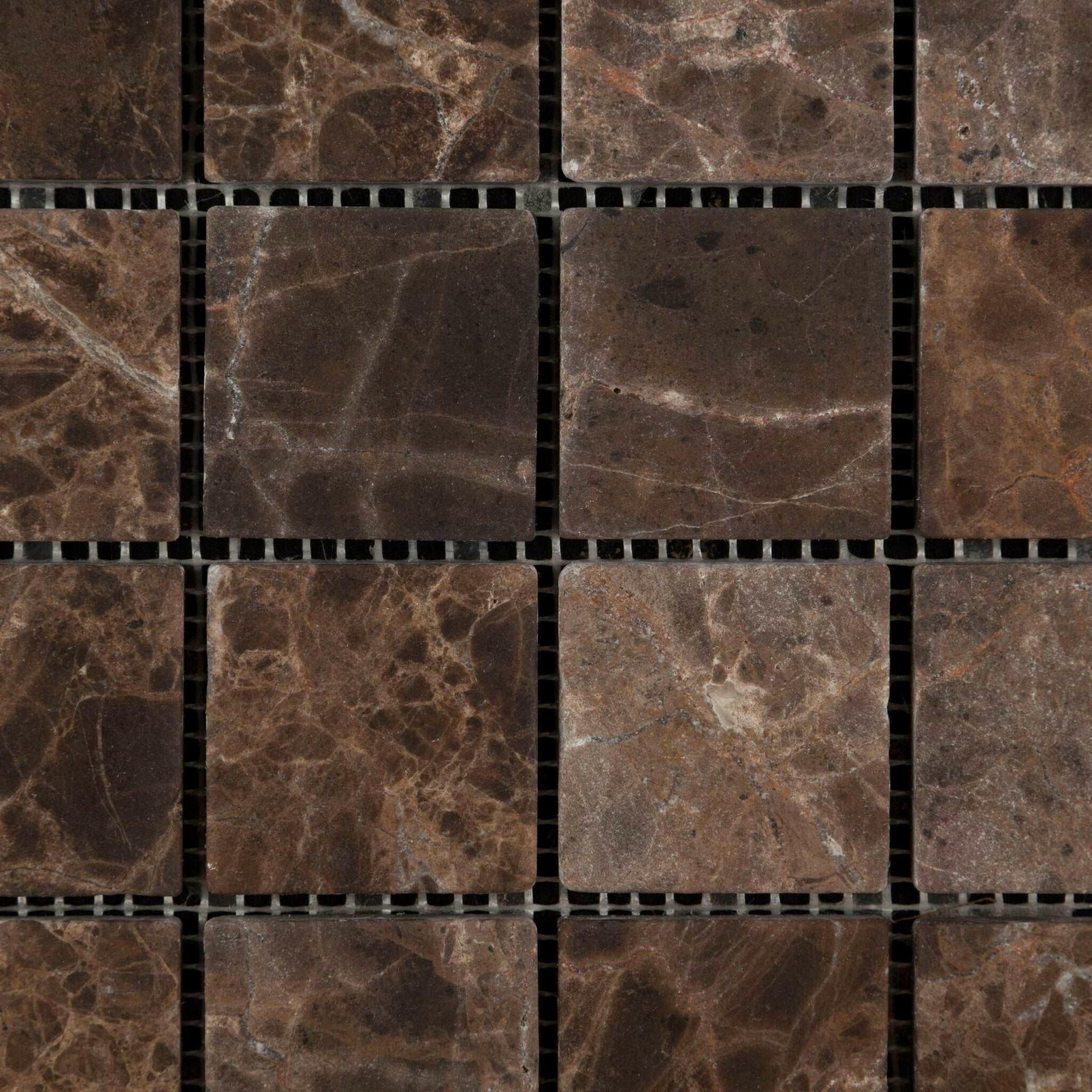 2x2 Emperador Dark Marble Tumbled Mosaic Tile 2x2 Emperador Dark Marble Tumbled Mosaic Tile - American Tile Depot
