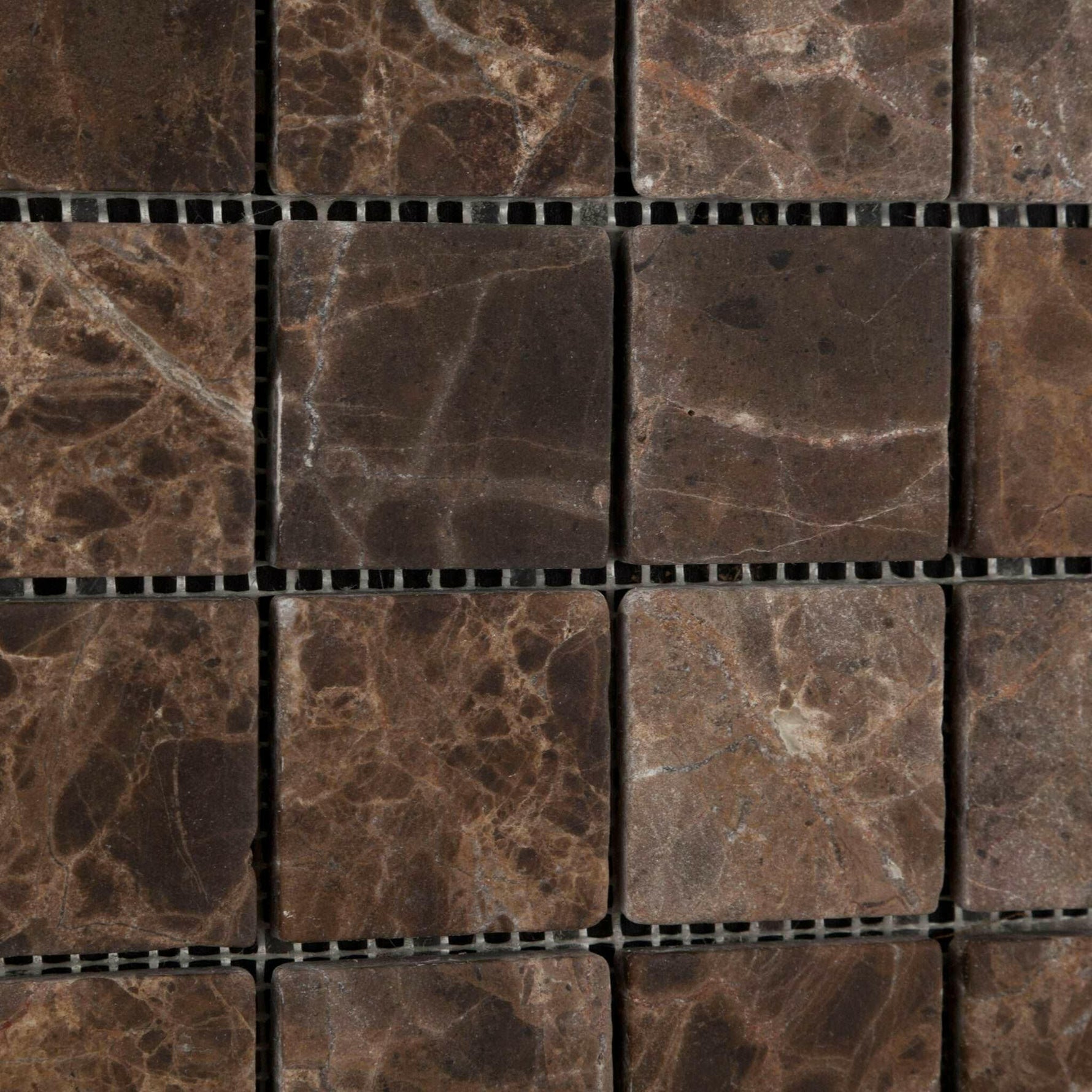 2x2 Emperador Dark Marble Tumbled Mosaic Tile 2x2 Emperador Dark Marble Tumbled Mosaic Tile - American Tile Depot