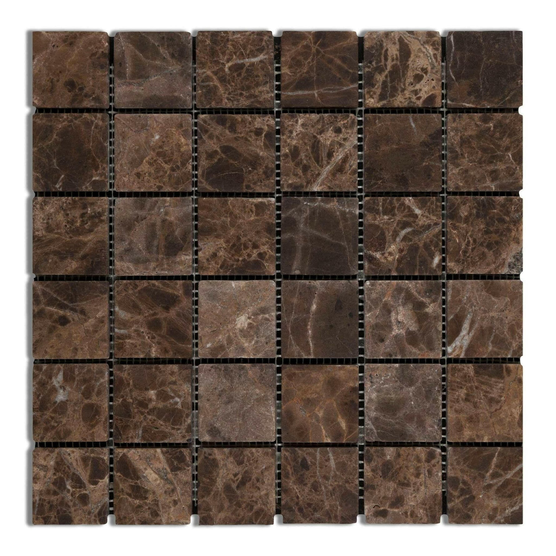 2x2 Emperador Dark Marble Tumbled Mosaic Tile 2x2 Emperador Dark Marble Tumbled Mosaic Tile - American Tile Depot