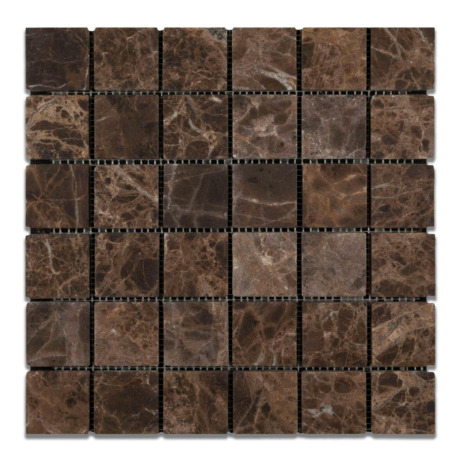 2x2 Emperador Dark Marble Tumbled Mosaic Tile 2x2 Emperador Dark Marble Tumbled Mosaic Tile - American Tile Depot