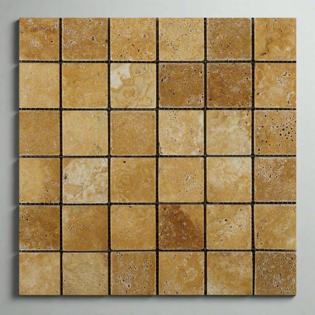2x2 Gold / Yellow Travertine Tumbled Mosaic Tile 2x2 Gold / Yellow Travertine Tumbled Mosaic Tile - American Tile Depot