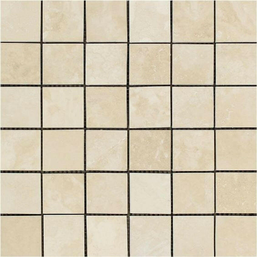 2x2 Ivory Travertine Filled & Honed Mosaic Tile 2x2 Ivory Travertine Filled & Honed Mosaic Tile - American Tile Depot