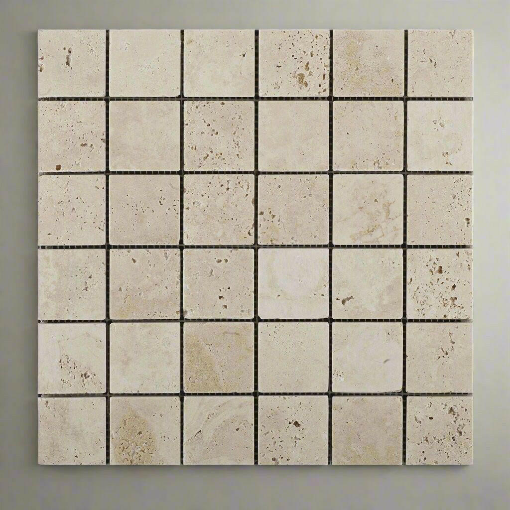 2x2 Ivory Travertine Tumbled Mosaic Tile 2x2 Ivory Travertine Tumbled Mosaic Tile - American Tile Depot
