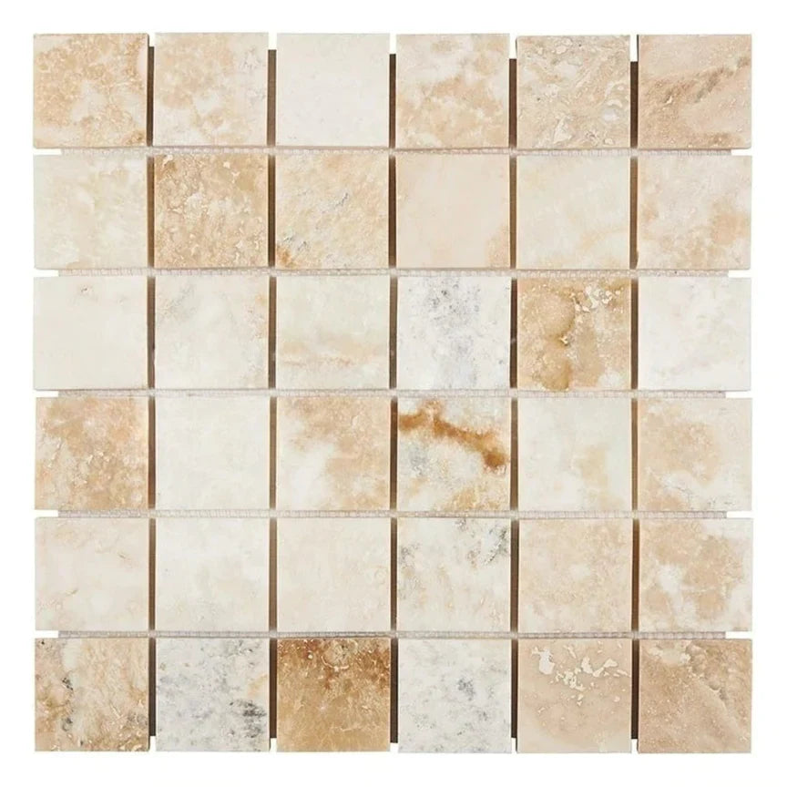 2x2 Latravonya Travertine Filled & Honed Mosaic Tile 2x2 Latravonya Travertine Filled & Honed Mosaic Tile - American Tile Depot