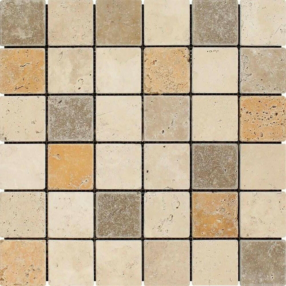 2x2 Mixed Travertine Tumbled Mosaic Tile 2x2 Mixed Travertine Tumbled Mosaic Tile - American Tile Depot