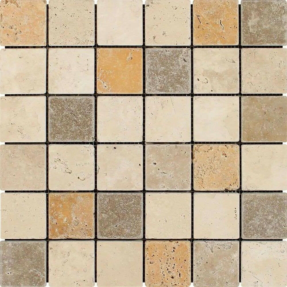 2x2 Mixed Travertine Tumbled Mosaic Tile 2x2 Mixed Travertine Tumbled Mosaic Tile - American Tile Depot