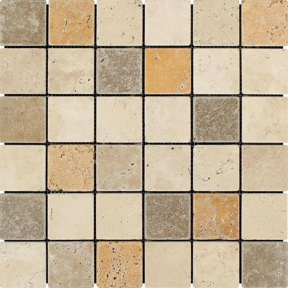 2x2 Mixed Travertine Tumbled Mosaic Tile 2x2 Mixed Travertine Tumbled Mosaic Tile - American Tile Depot