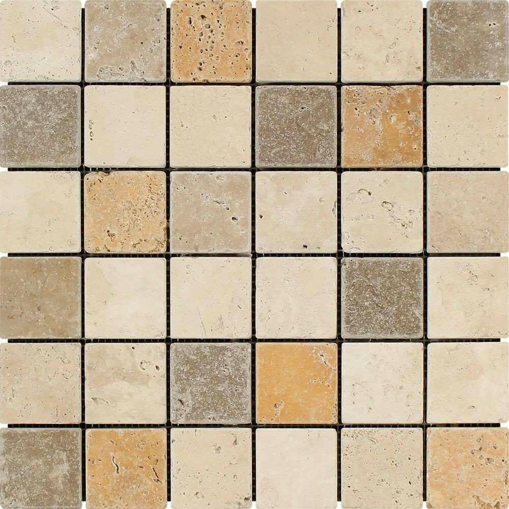 2x2 Mixed Travertine Tumbled Mosaic Tile 2x2 Mixed Travertine Tumbled Mosaic Tile - American Tile Depot