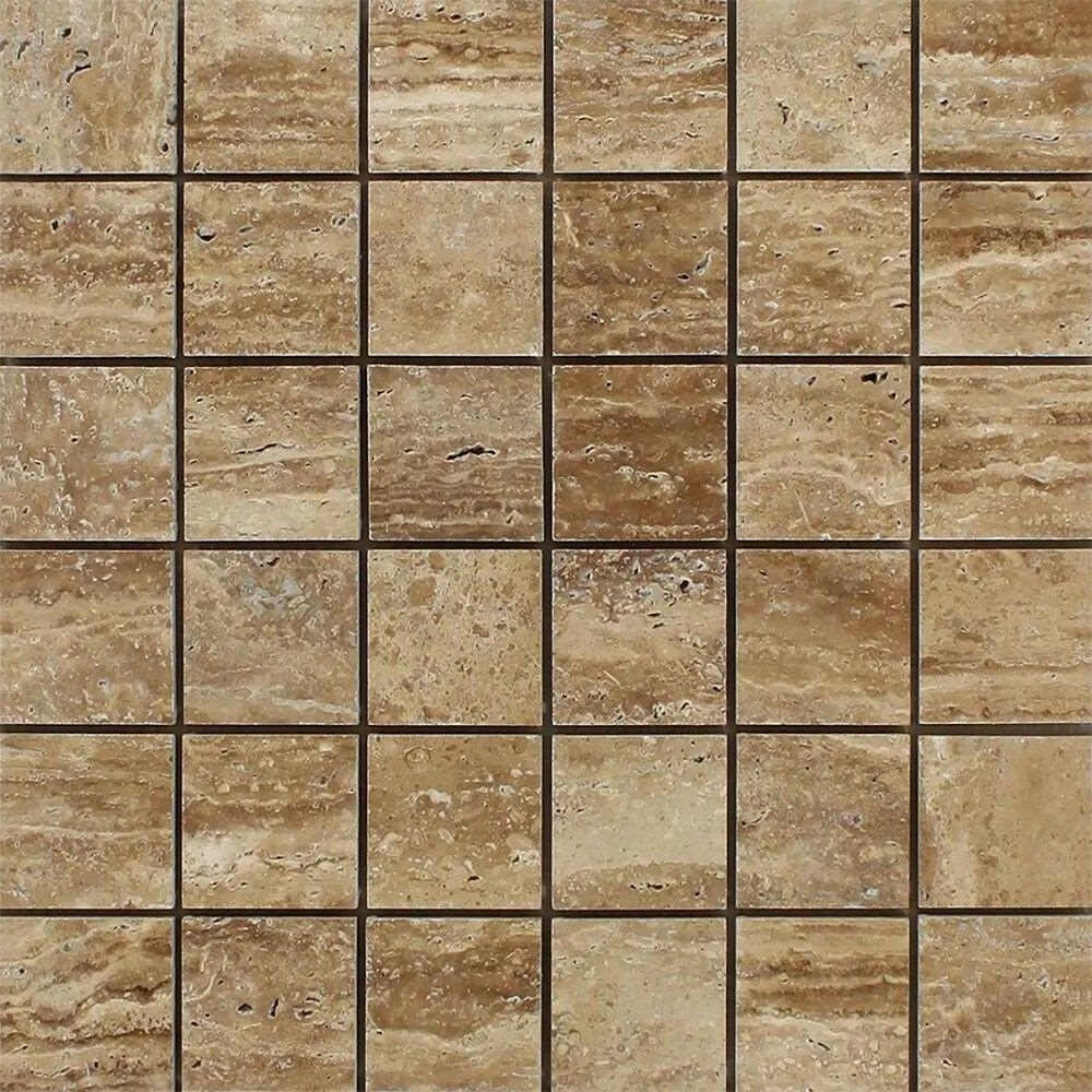 2x2 Noce Exotic Travertine (Vein-Cut) Polished & Unfilled Mosaic Tile 2x2 Noce Exotic Travertine (Vein-Cut) Polished & Unfilled Mosaic Tile - American Tile Depot