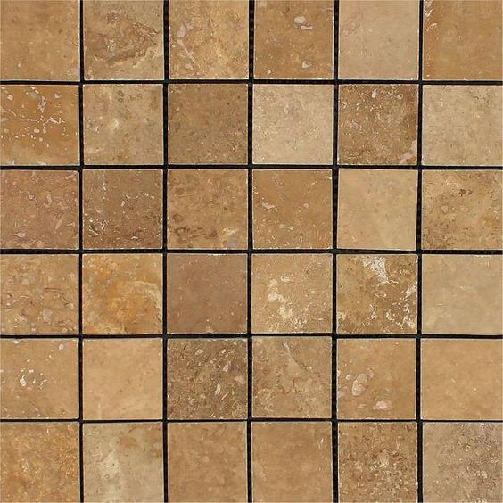 2x2 Noce Travertine Filled & Honed Mosaic Tile 2x2 Noce Travertine Filled & Honed Mosaic Tile - American Tile Depot