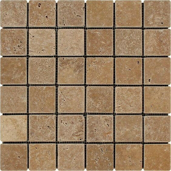 2x2 Noce Travertine Tumbled Mosaic Tile 2x2 Noce Travertine Tumbled Mosaic Tile - American Tile Depot