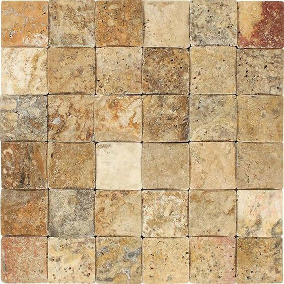 2x2 Scabos Travertine Tumbled CNC Arched 3D Mosaic Tile 2x2 Scabos Travertine Tumbled CNC Arched 3D Mosaic Tile - American Tile Depot
