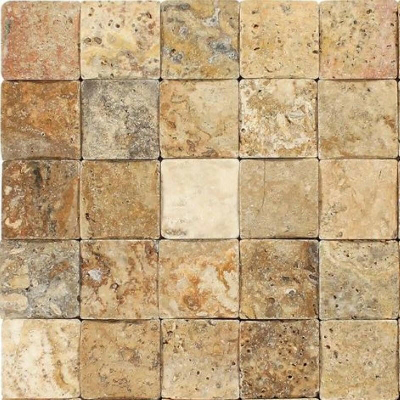 2x2 Scabos Travertine Tumbled CNC Arched 3D Mosaic Tile 2x2 Scabos Travertine Tumbled CNC Arched 3D Mosaic Tile - American Tile Depot