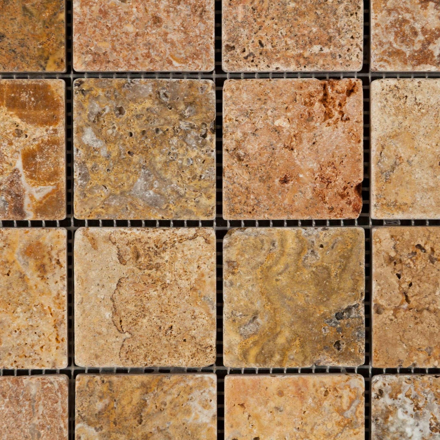 2x2 Scabos Travertine Tumbled Mosaic Tile 2x2 Scabos Travertine Tumbled Mosaic Tile - American Tile Depot