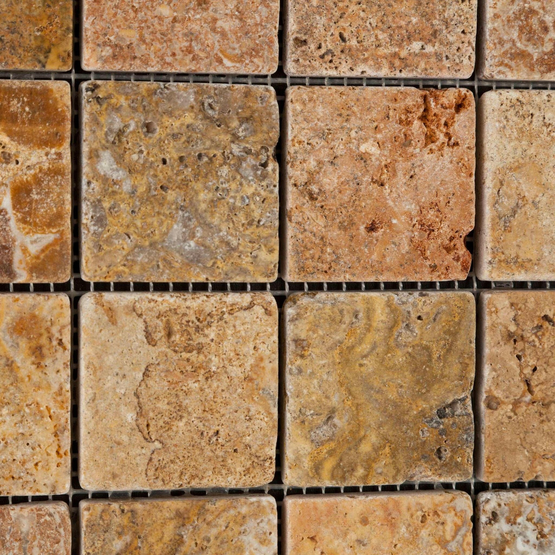 2x2 Scabos Travertine Tumbled Mosaic Tile 2x2 Scabos Travertine Tumbled Mosaic Tile - American Tile Depot