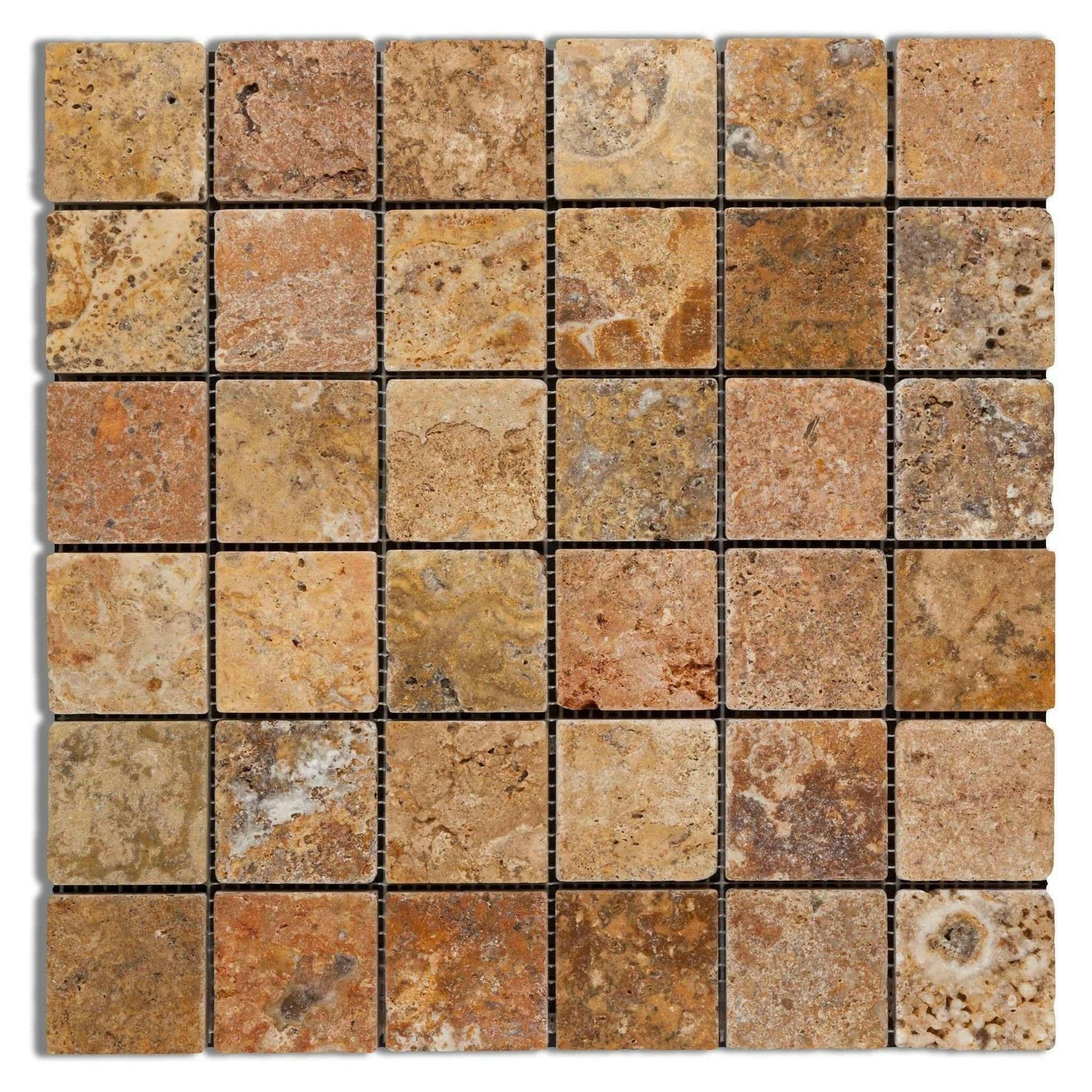 2x2 Scabos Travertine Tumbled Mosaic Tile 2x2 Scabos Travertine Tumbled Mosaic Tile - American Tile Depot