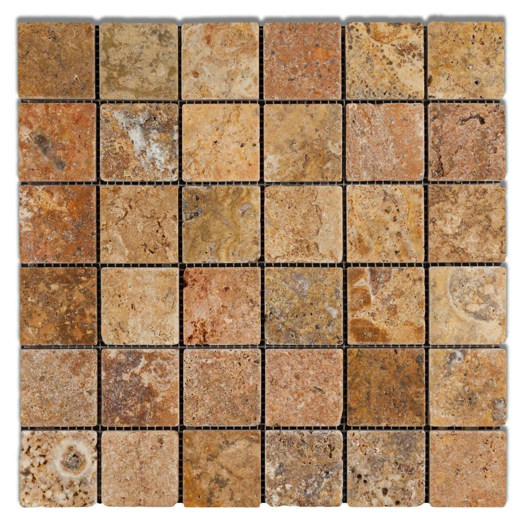 2x2 Scabos Travertine Tumbled Mosaic Tile 2x2 Scabos Travertine Tumbled Mosaic Tile - American Tile Depot