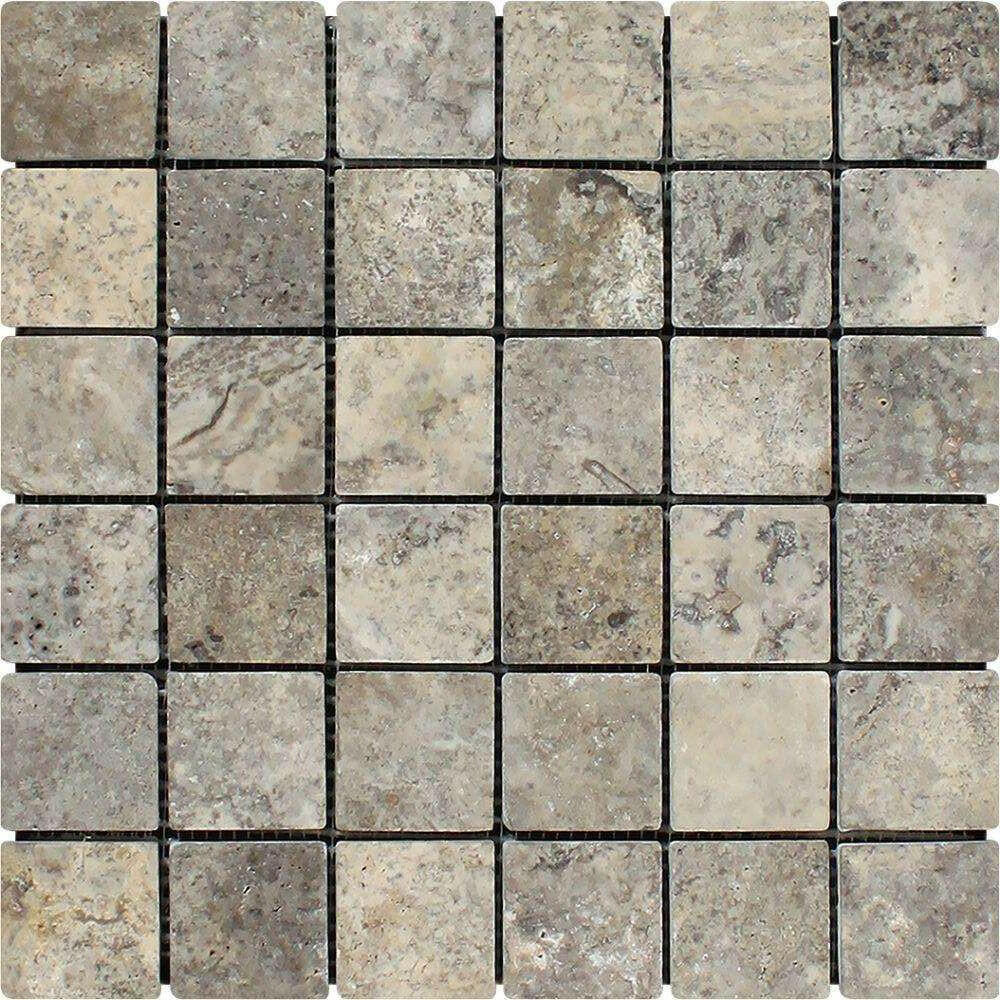 2x2 Silver Travertine Tumbled Mosaic Tile - American Tile Depot