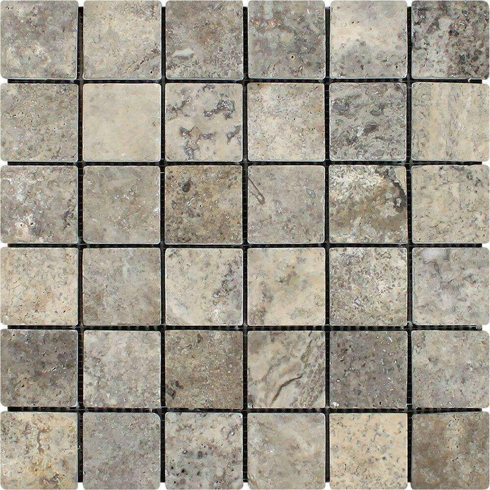 2x2 Silver Travertine Tumbled Mosaic Tile - American Tile Depot