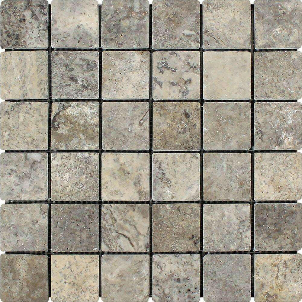 2x2 Silver Travertine Tumbled Mosaic Tile 2x2 Silver Travertine Tumbled Mosaic Tile - American Tile Depot
