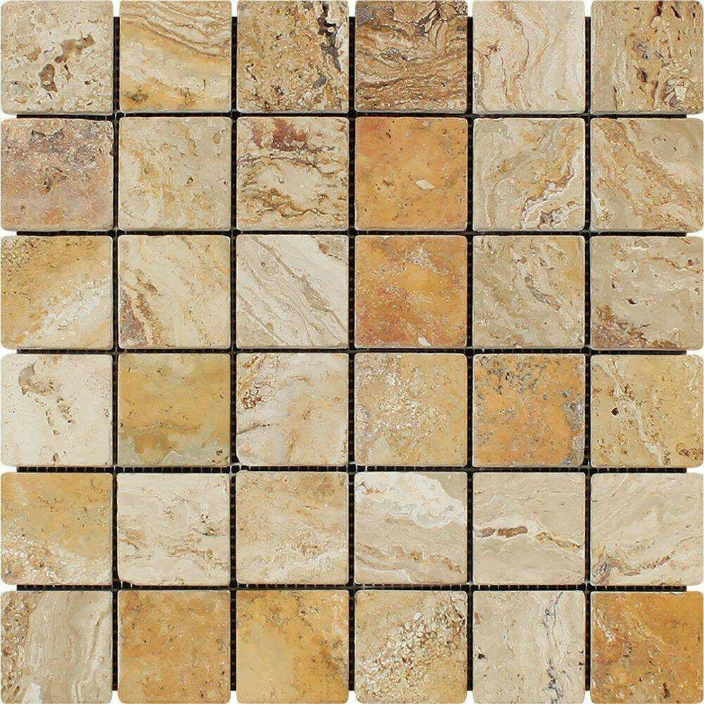 2x2 Valencia Travertine Tumbled Mosaic Tile 2x2 Valencia Travertine Tumbled Mosaic Tile - American Tile Depot