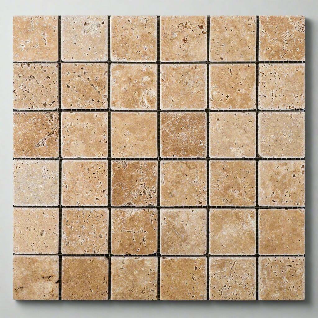 2x2 Walnut Travertine Tumbled Mosaic Tile - American Tile Depot
