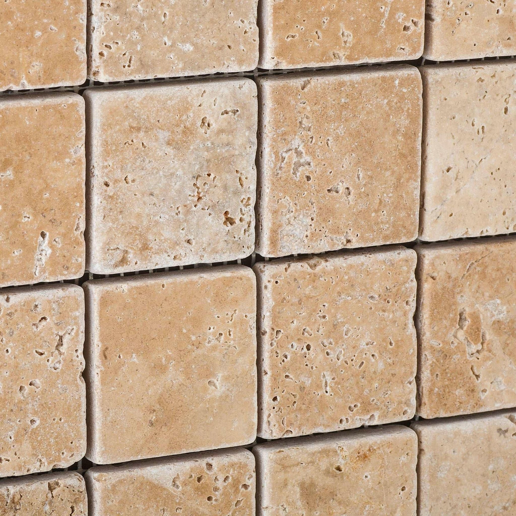 2x2 Walnut Travertine Tumbled Mosaic Tile - American Tile Depot