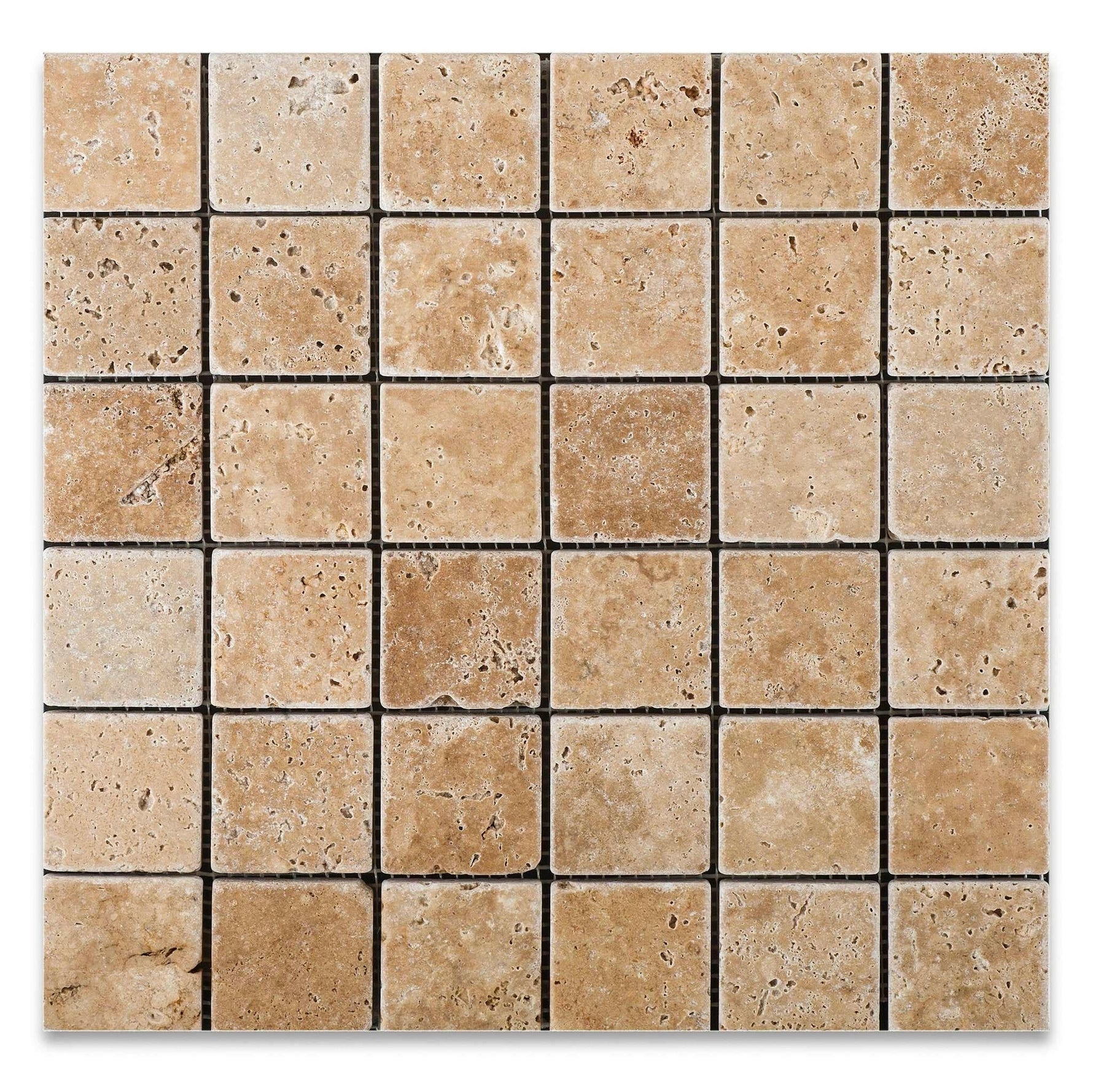 2x2 Walnut Travertine Tumbled Mosaic Tile - American Tile Depot