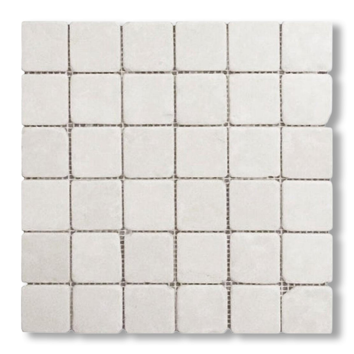2x2 White Pearl / Botticino Marble Tumbled Mosaic Tile