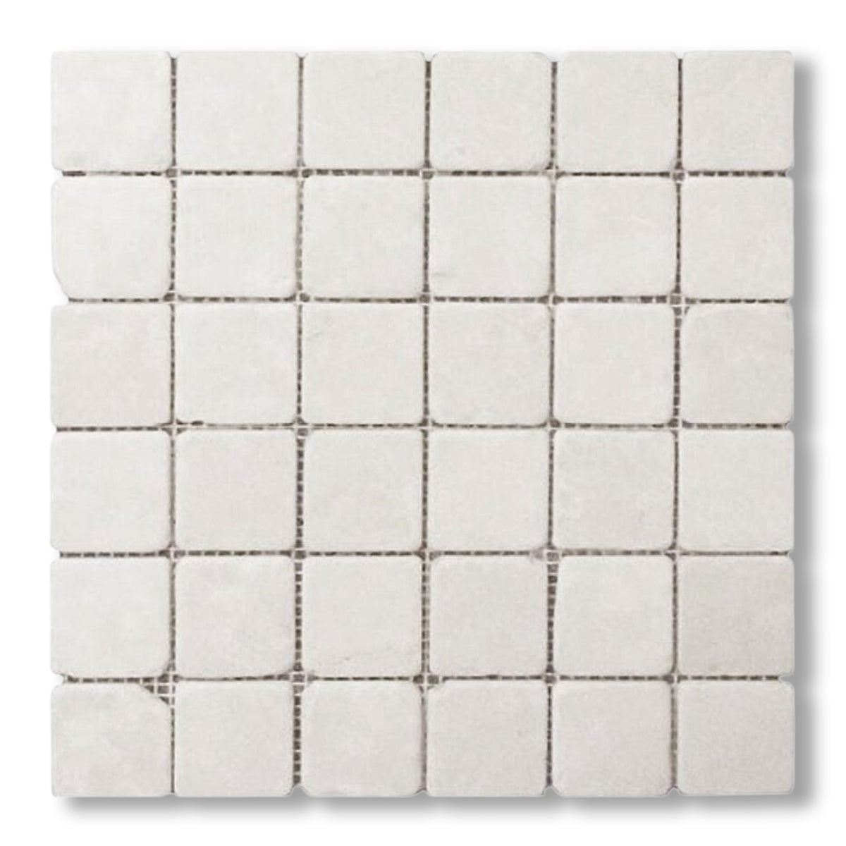 2x2 White Pearl / Botticino Marble Tumbled Mosaic Tile - American Tile Depot