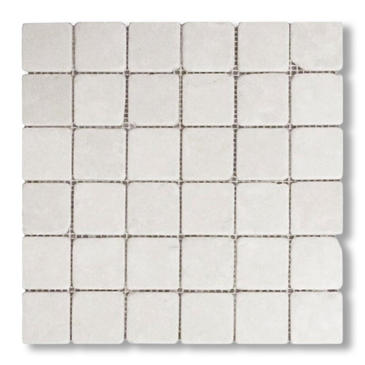 2x2 White Pearl / Botticino Marble Tumbled Mosaic Tile - American Tile Depot