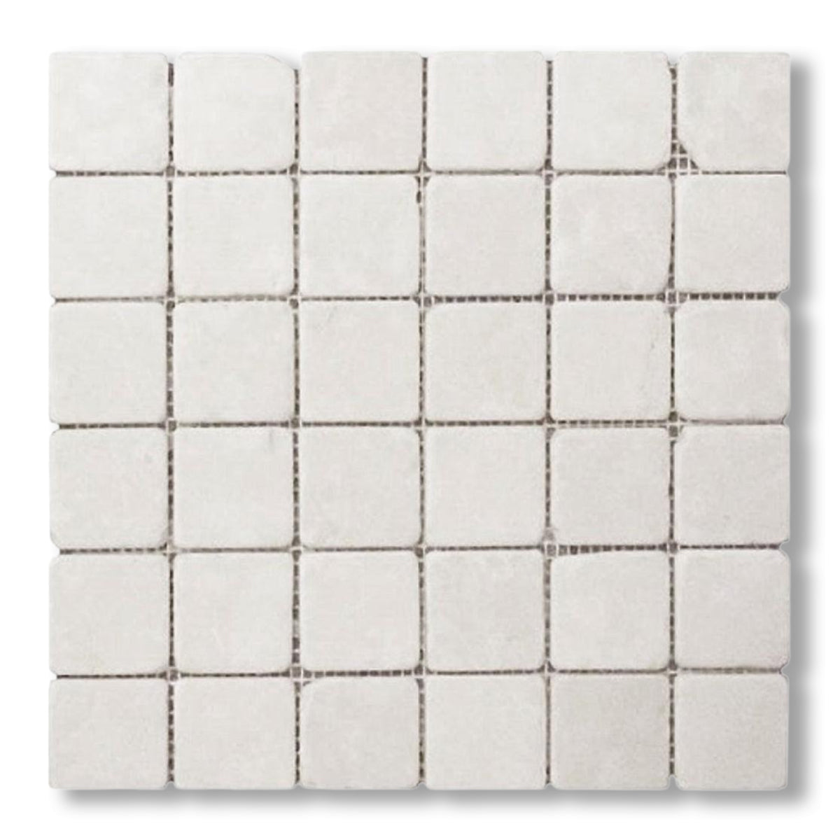 2x2 White Pearl / Botticino Marble Tumbled Mosaic Tile - American Tile Depot