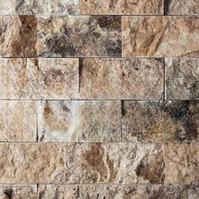 2x4 Antico Onyx Travertine Split-Faced Brick Mosaic Tile 2x4 Antico Onyx Travertine Split-Faced Brick Mosaic Tile - American Tile Depot