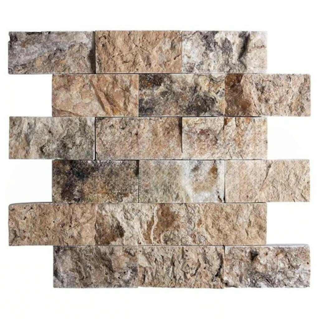 2x4 Antico Onyx Travertine Split-Faced Brick Mosaic Tile 2x4 Antico Onyx Travertine Split-Faced Brick Mosaic Tile - American Tile Depot