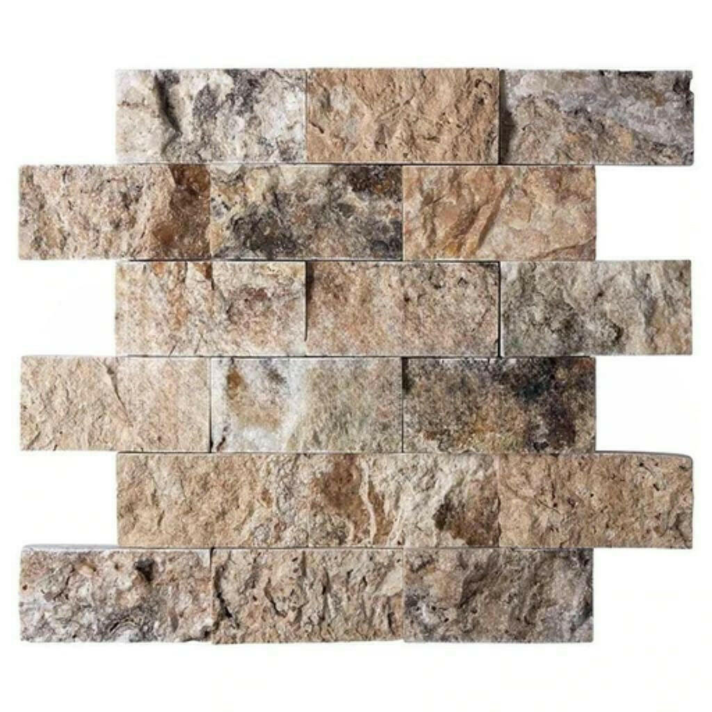 2x4 Antico Onyx Travertine Split-Faced Brick Mosaic Tile 2x4 Antico Onyx Travertine Split-Faced Brick Mosaic Tile - American Tile Depot