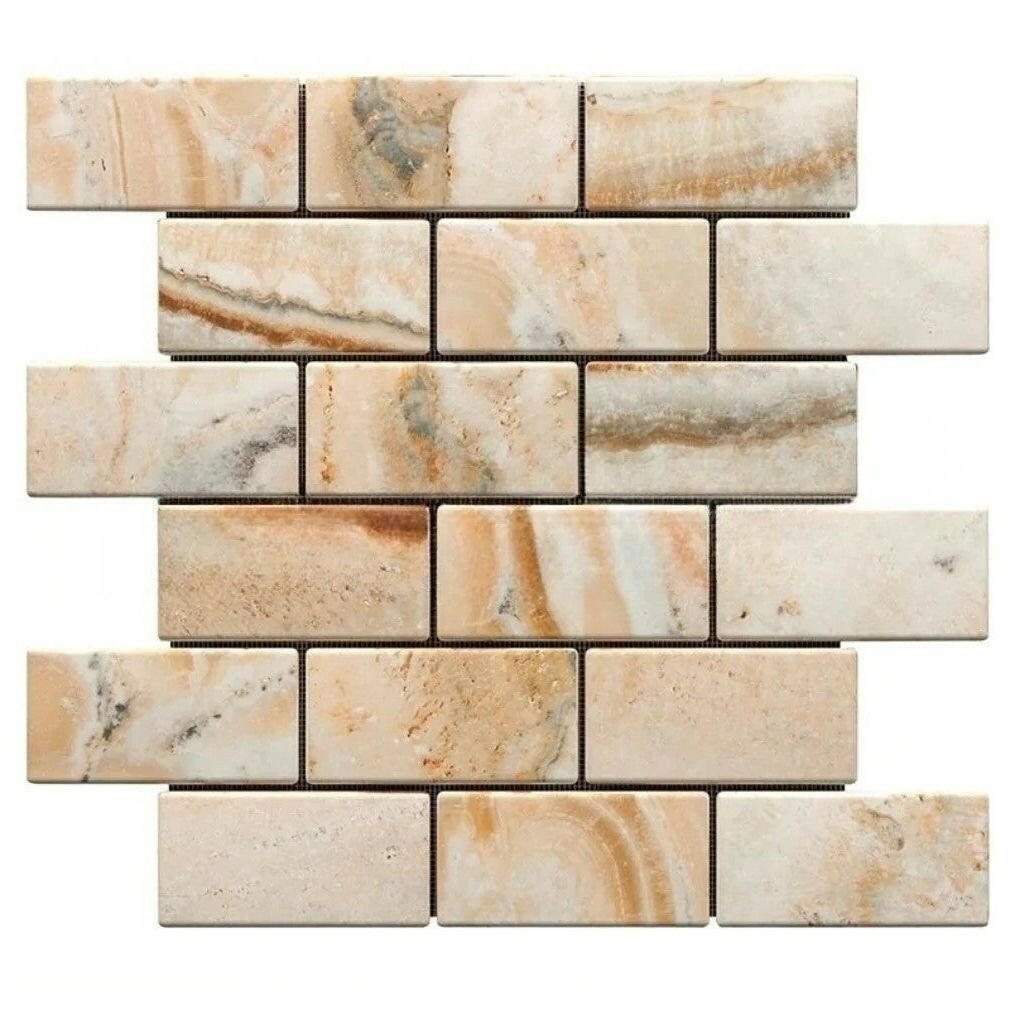 2x4 Antico Onyx Travertine Tumbled Brick Mosaic Tile 2x4 Antico Onyx Travertine Tumbled Brick Mosaic Tile - American Tile Depot
