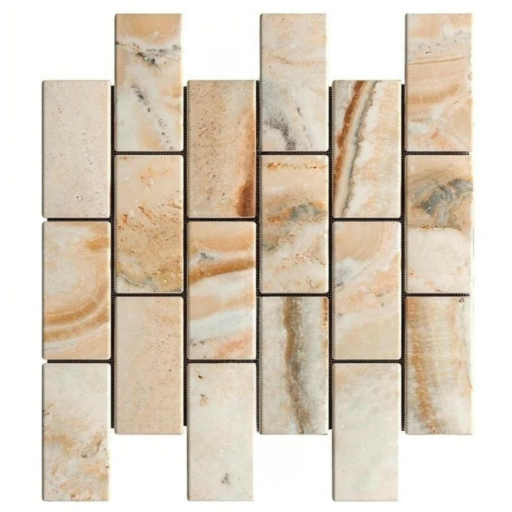 2x4 Antico Onyx Travertine Tumbled Brick Mosaic Tile 2x4 Antico Onyx Travertine Tumbled Brick Mosaic Tile - American Tile Depot