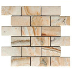 2x4 Antico Onyx Travertine Tumbled Brick Mosaic Tile 2x4 Antico Onyx Travertine Tumbled Brick Mosaic Tile - American Tile Depot