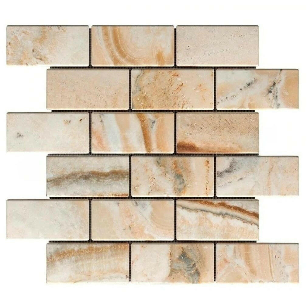 2x4 Antico Onyx Travertine Tumbled Brick Mosaic Tile 2x4 Antico Onyx Travertine Tumbled Brick Mosaic Tile - American Tile Depot