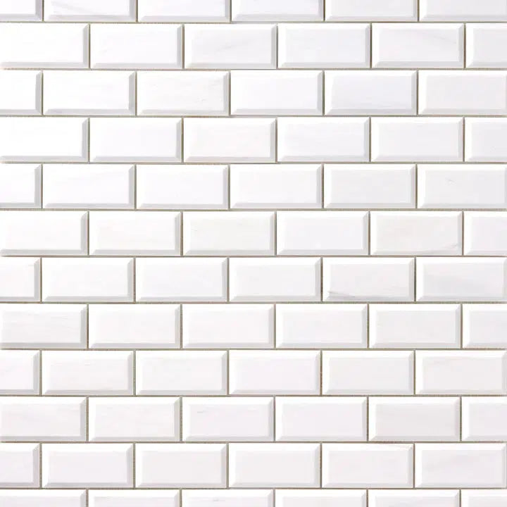 2x4 Bianco Dolomite Honed & Beveled Brick Mosaic Tile 2x4 Bianco Dolomite Honed & Beveled Brick Mosaic Tile - American Tile Depot