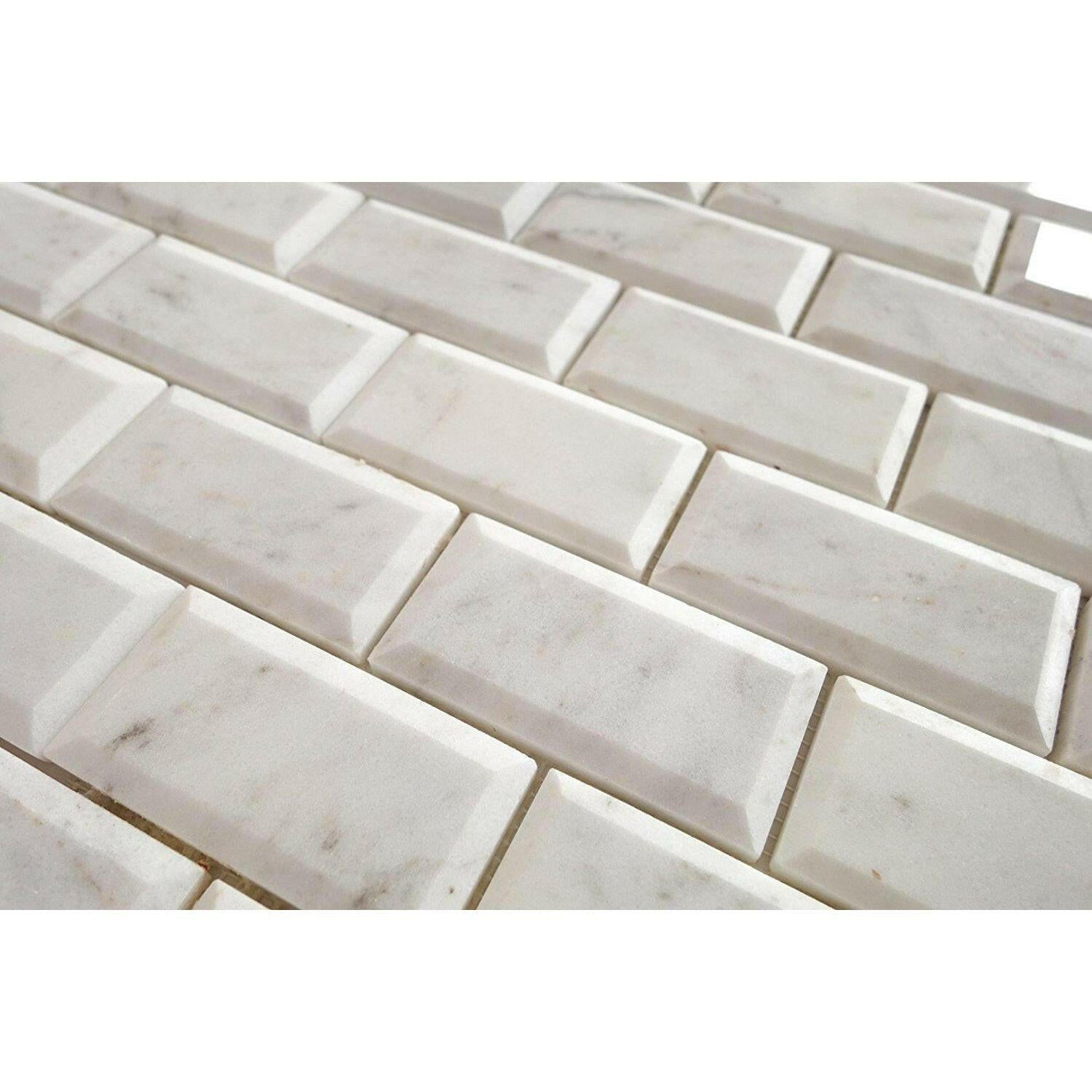 2x4 Bianco Venatino Marble Honed & Beveled Brick Mosaic Tile 2x4 Bianco Venatino Marble Honed & Beveled Brick Mosaic Tile - American Tile Depot