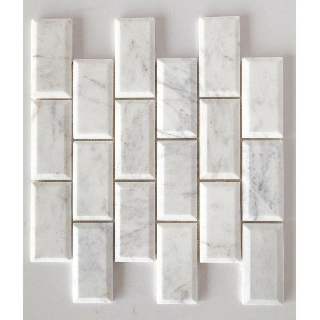 2x4 Bianco Venatino Marble Honed & Beveled Brick Mosaic Tile 2x4 Bianco Venatino Marble Honed & Beveled Brick Mosaic Tile - American Tile Depot
