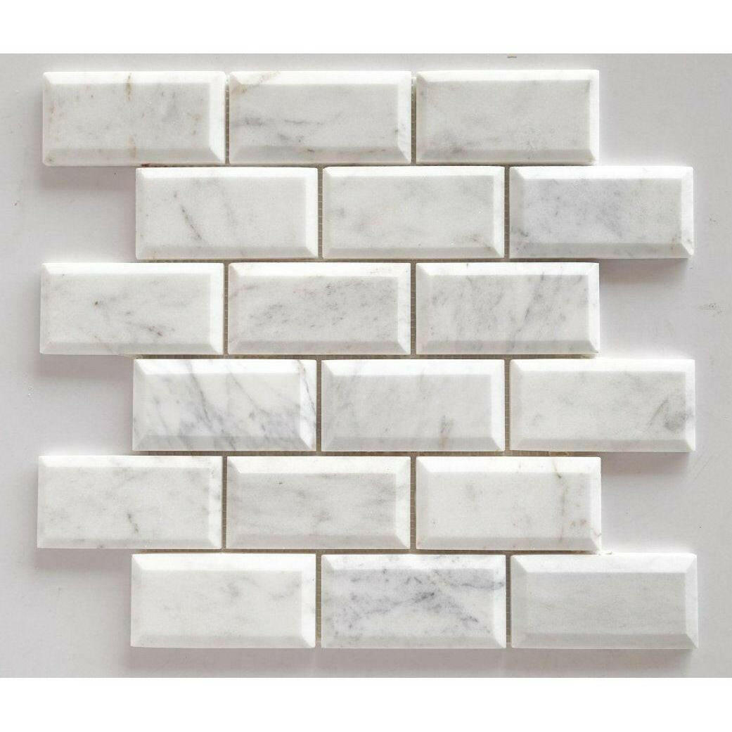 2x4 Bianco Venatino Marble Honed & Beveled Brick Mosaic Tile 2x4 Bianco Venatino Marble Honed & Beveled Brick Mosaic Tile - American Tile Depot