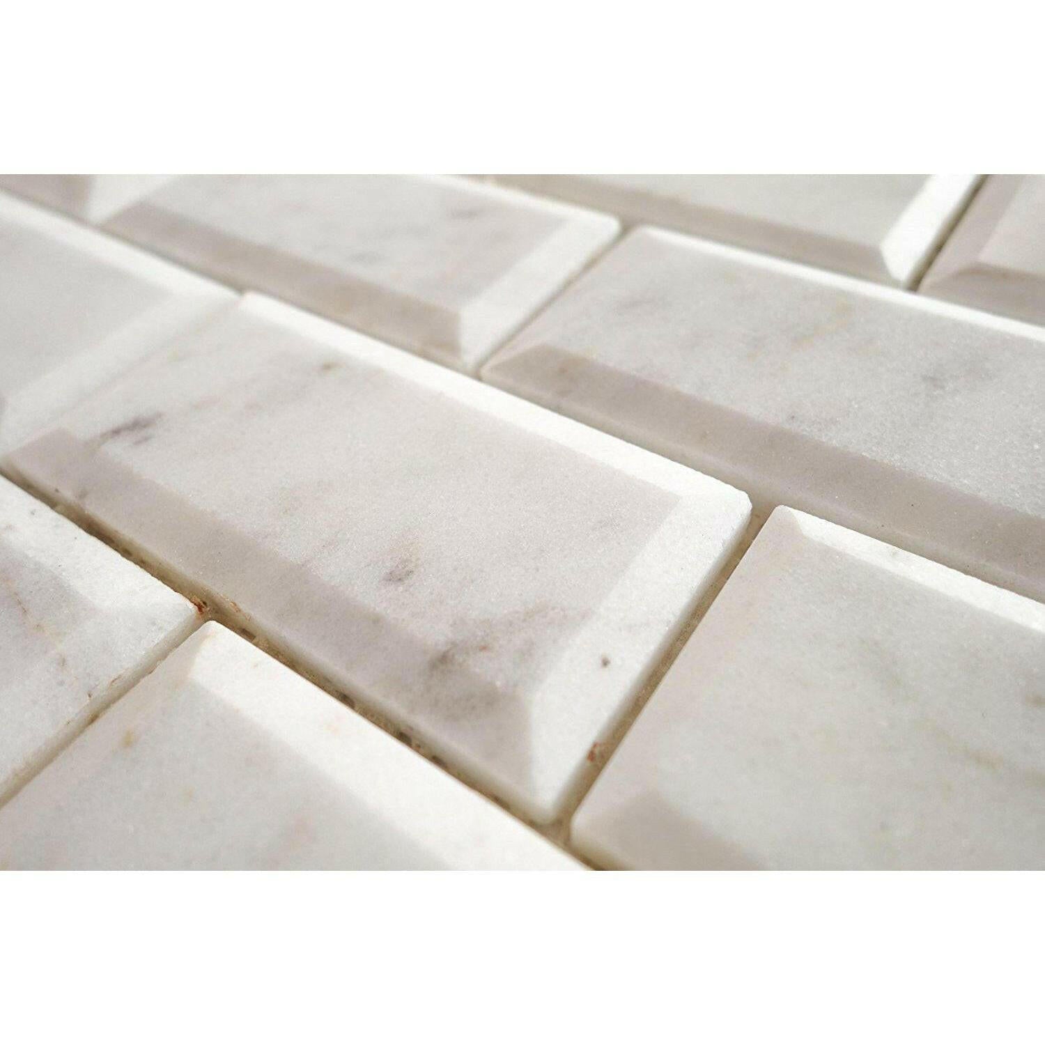 2x4 Bianco Venatino Marble Polished & Beveled Brick Mosaic Tile 2x4 Bianco Venatino Marble Polished & Beveled Brick Mosaic Tile - American Tile Depot